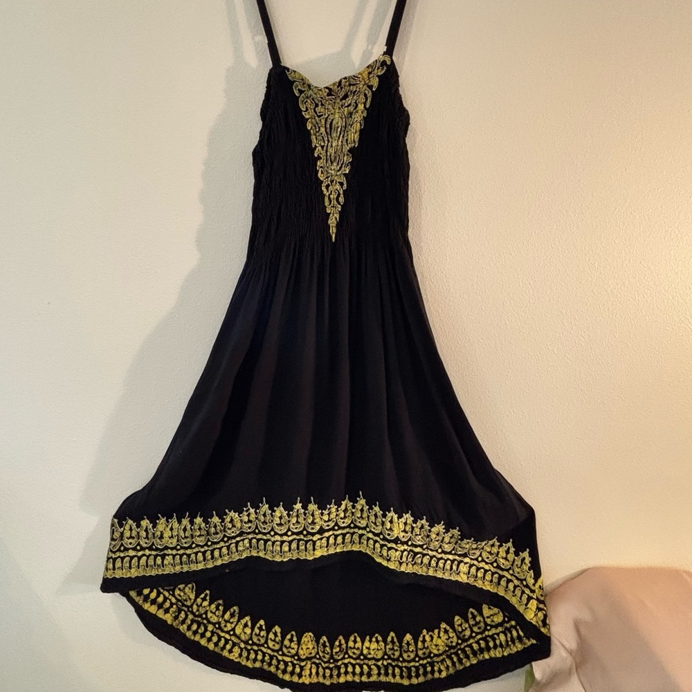 Advance Apparels Elegant Black and Gold High-Low Dress